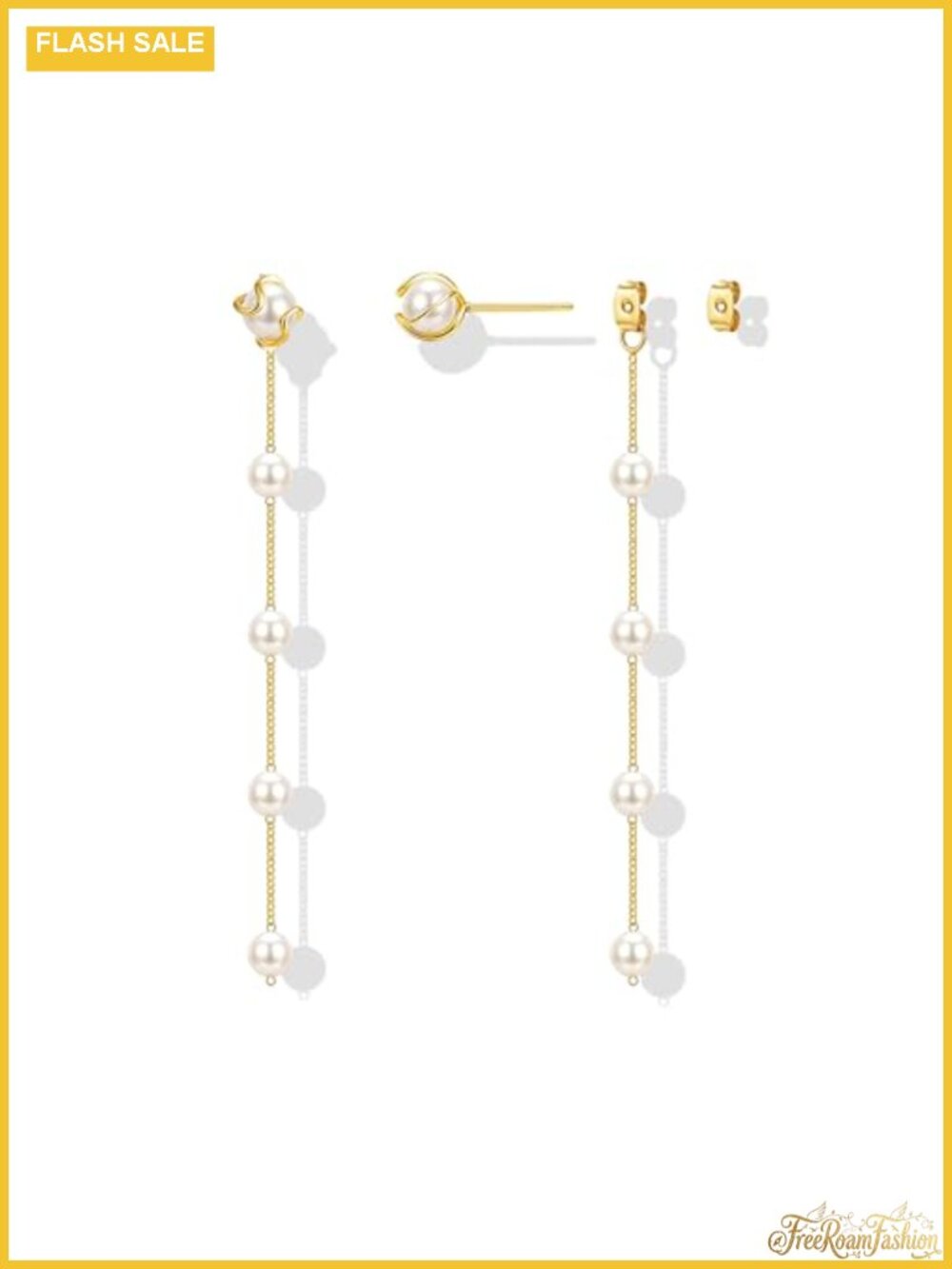 Pearl Drop Earrings 14K Gold Plated Two-in-One Convertible Dangle